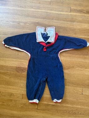Vintage Baby Dior 24M Velour Sailor Nautical Romper Made in USA